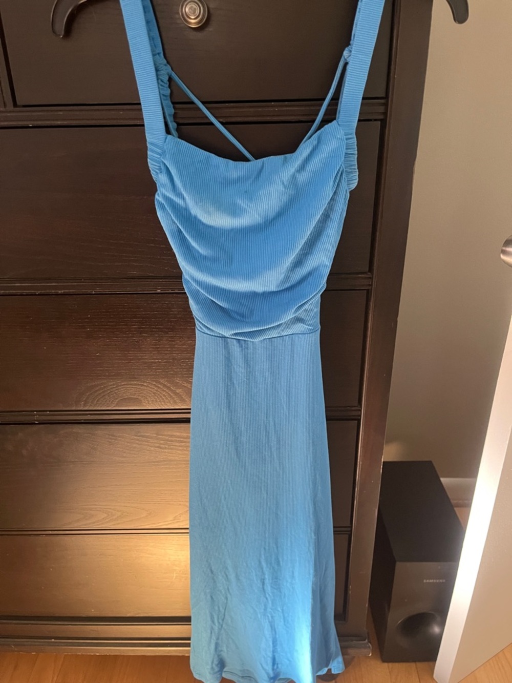 Hello Molly Sky Blue Maxi Slip Dress with Cowl Neck